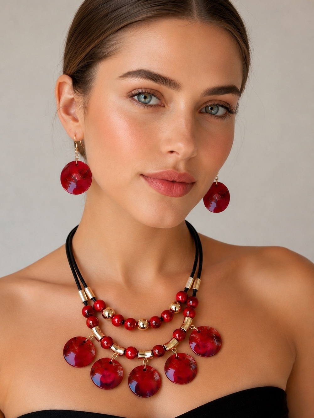 Bold Red Statement Necklace & Earring Set